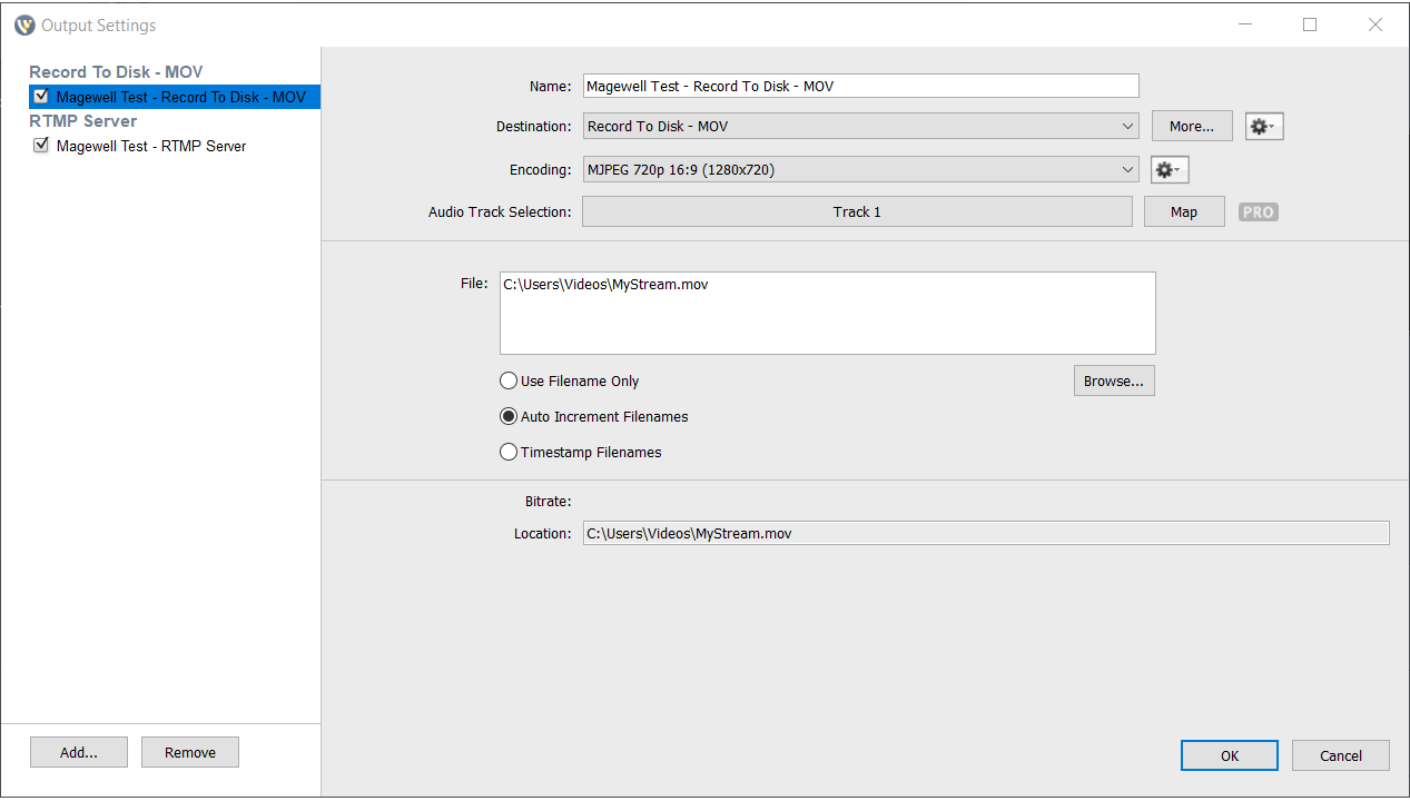 Set video recording format in Wirecast