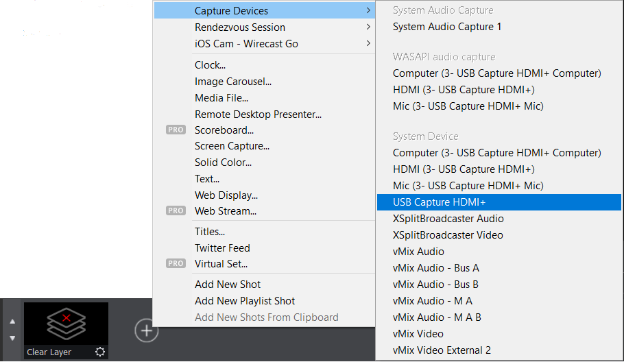 Add video capture devices in Wirecast