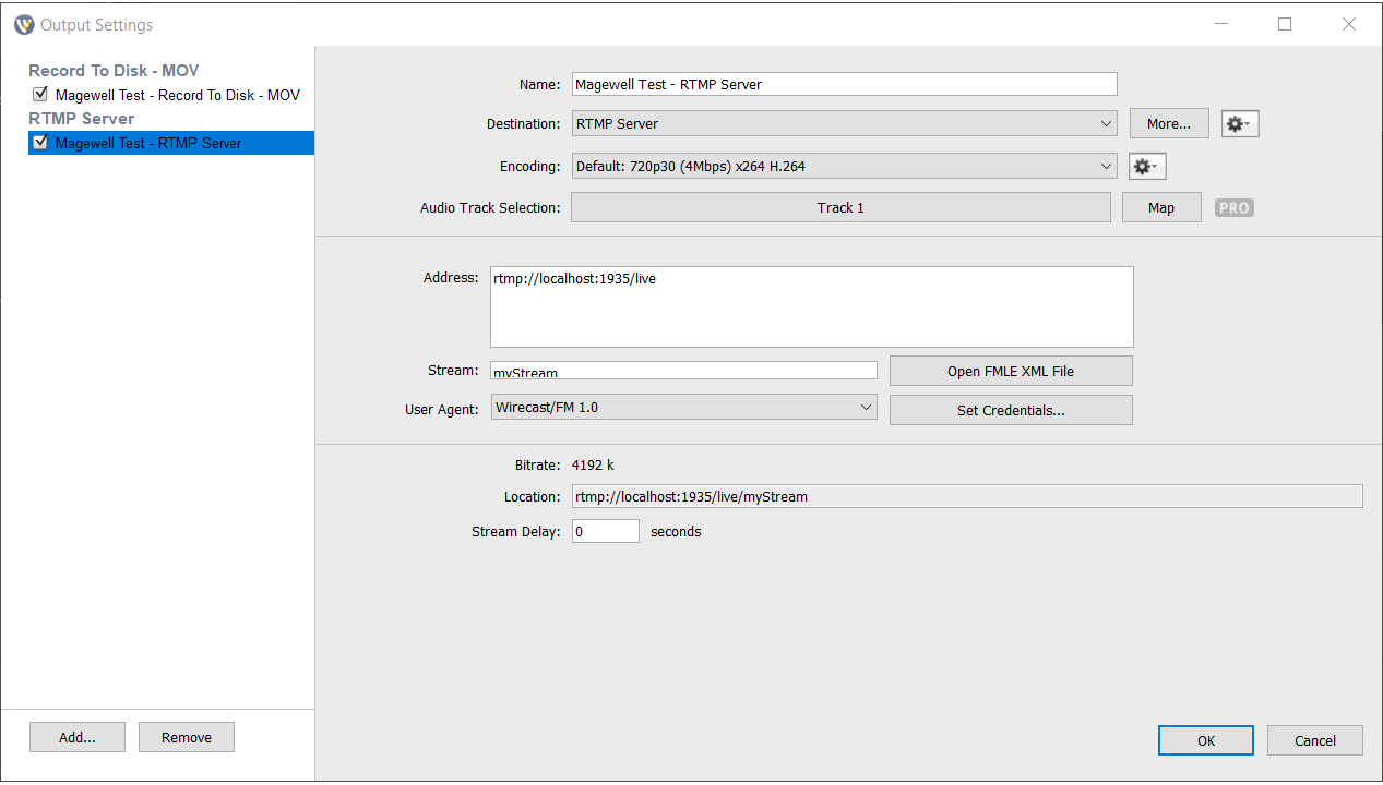 Set video streaming format in Wirecast