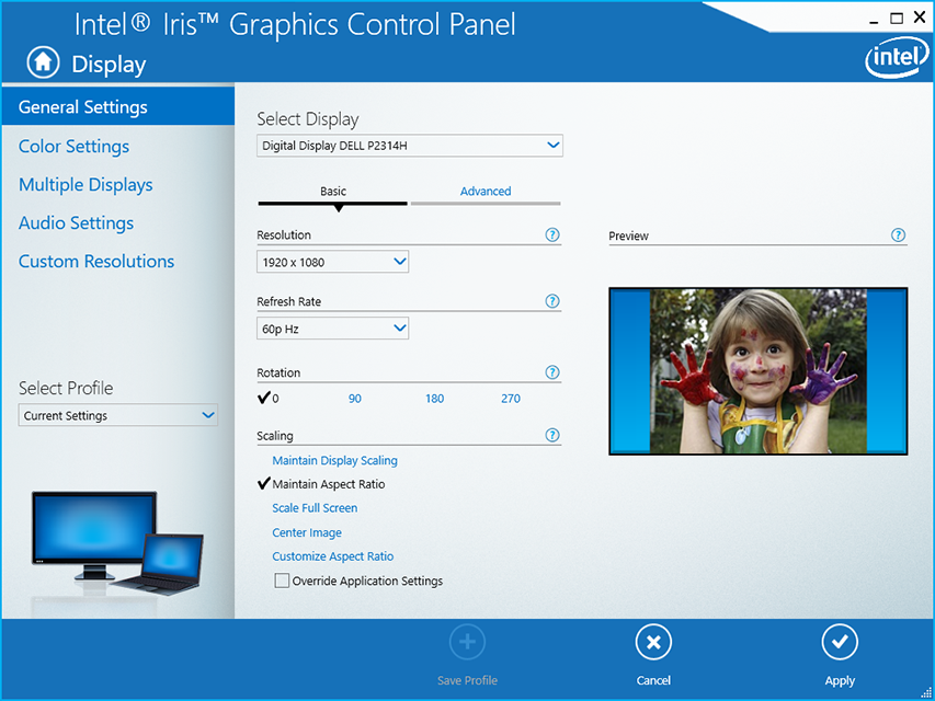 Graphics card control panel