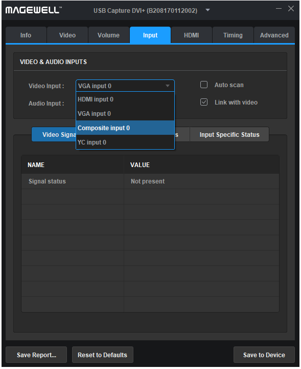 Select the CVBS video source in USB Capture Utility V3