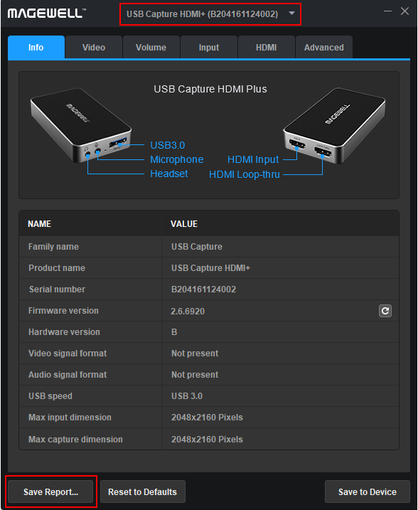 Save device report in USB Capture Utility V3