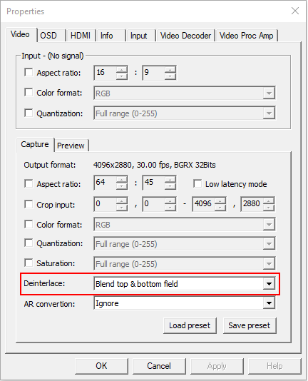 Deinterlace in the driver panel