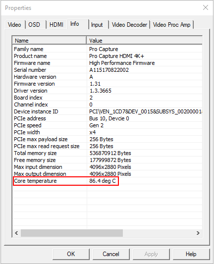 View the core temperature in the driver panel