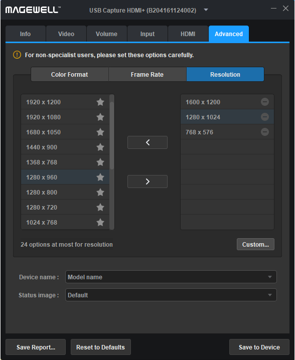 Customize resolution in USB Capture Utility V3