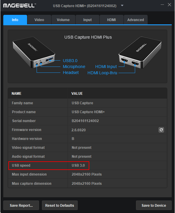 View USB speed in USB Capture Utility V3