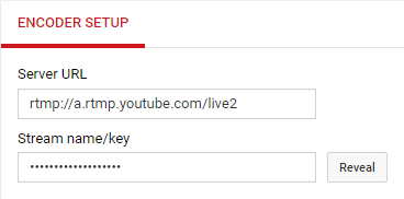 RTMP address and stream name (stream key) on the live streaming platform