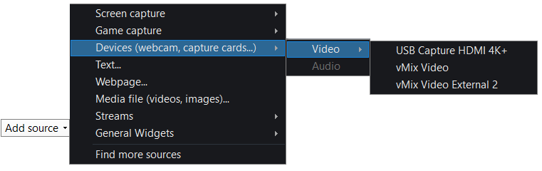 Add video input devices in XSplit