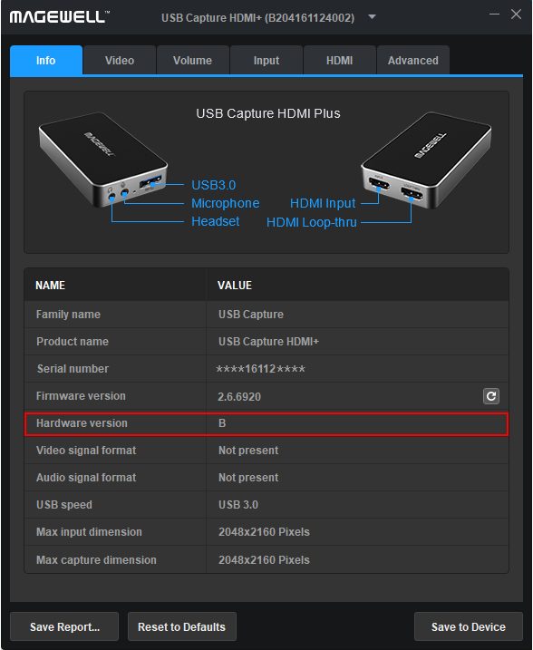 View the hardware version in USB Capture Utility V3