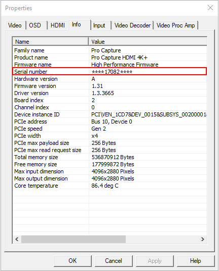 View serial number in the driver panel