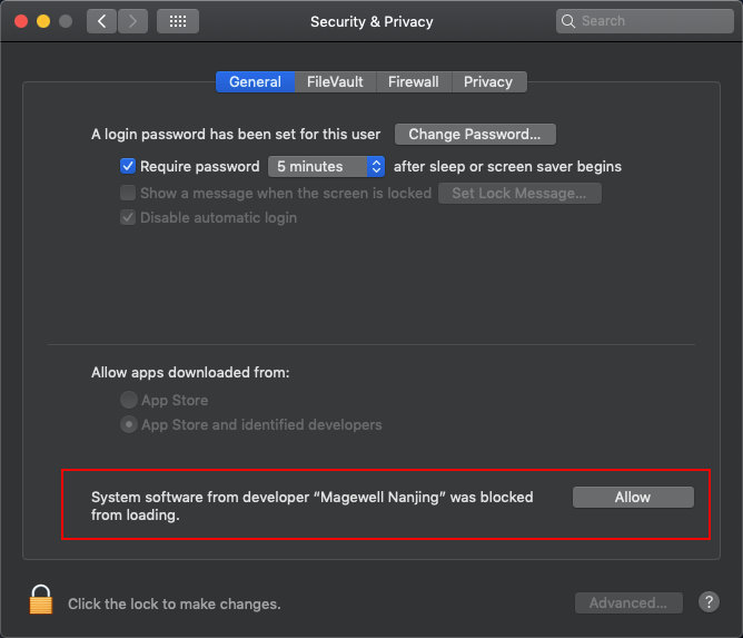 Allow Magewell driver to load in MacOS