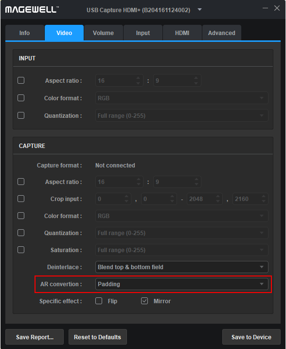 Use USB Capture Utility V3 to set AR conversion mode