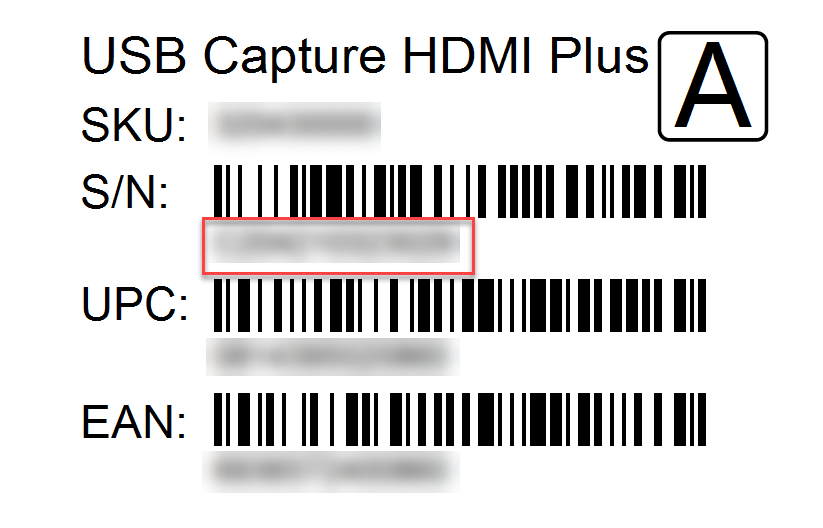 Example of USB Capture's serial number